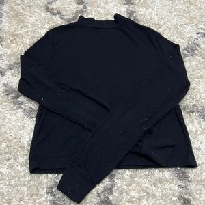 Black turtle neck long sleeve cropped shirt.